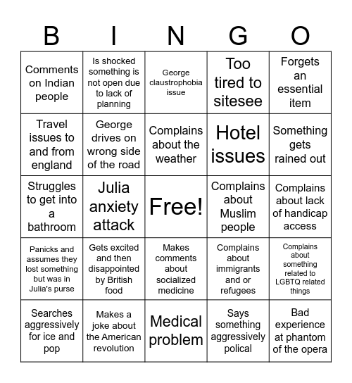 England unsupervised Bingo Card