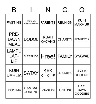 HARI RAYA AIDILFITRI Bingo Card