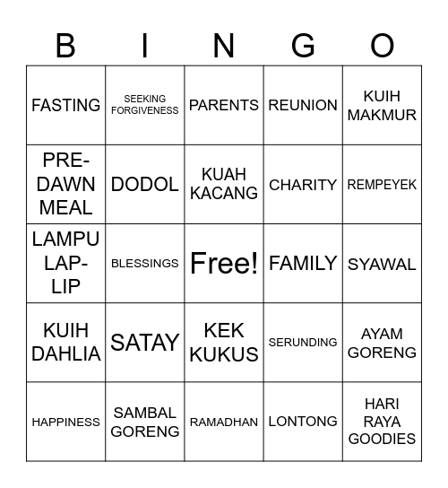 HARI RAYA AIDILFITRI Bingo Card