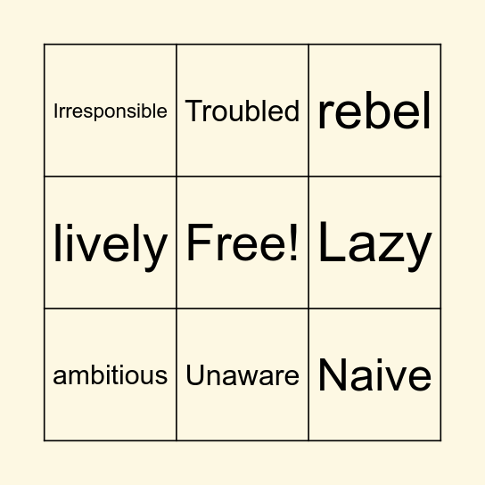 Teen Stereotypes Bingo Card