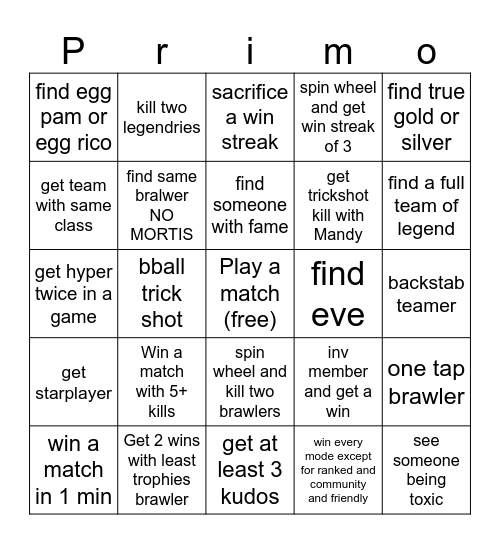 Brawl stars!!!!! Bingo Card