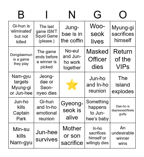 Squid Game S3 Prediction Bingo Card