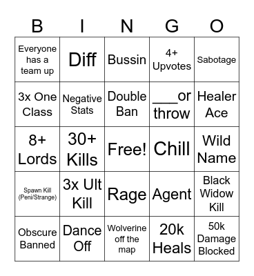Marvel Rivals Bingo Card