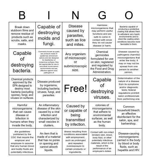 Infection Control Bingo Card