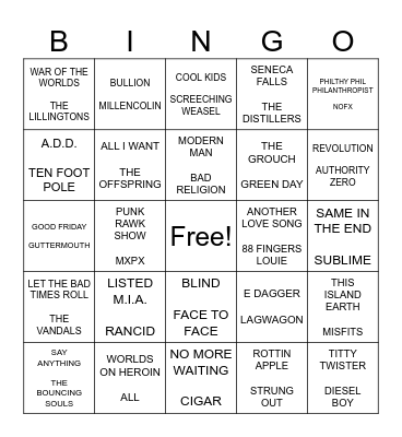 SF PUNK BINGO ROUND 2 Bingo Card