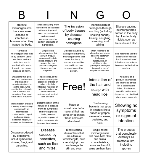 Infection Control Bingo Card