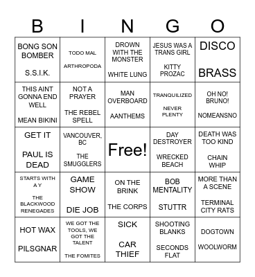 SF PUNK BINGO ROUND 3 Bingo Card