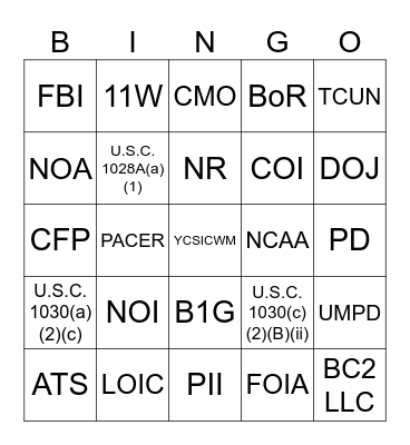 Booger Brothers Bingo --Acronym Edition Bingo Card