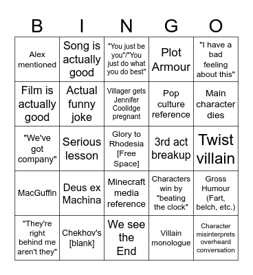 "A Minecraft Movie" Bingo Card