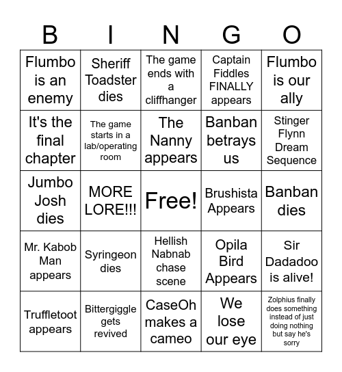 What will happen in GOBB 8?! Bingo Card
