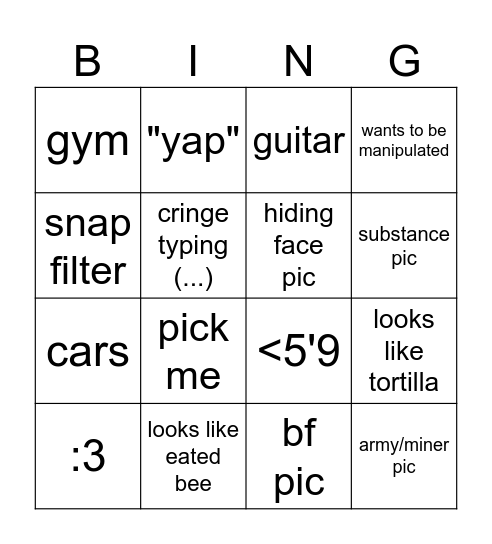 hinge freaks Bingo Card