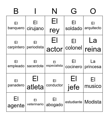 Las profesiones Bingo Card