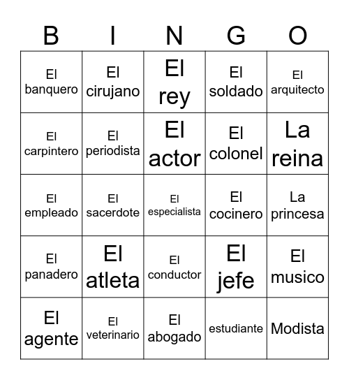 Las profesiones Bingo Card
