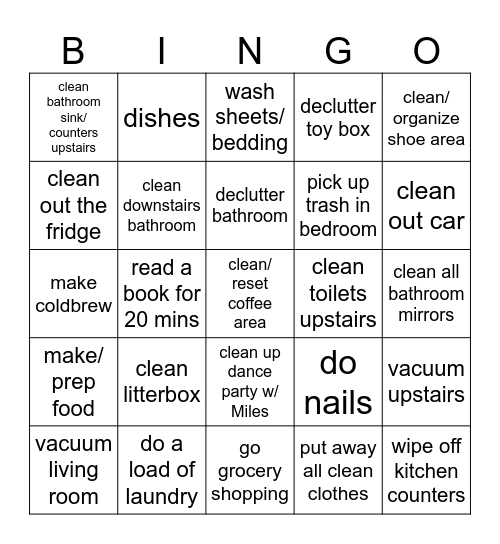 To Do Bingo Card