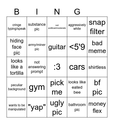 hinge freaks Bingo Card