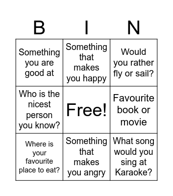 Getting to know you Bingo Card