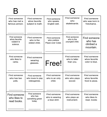Find Someone Who Bingo Card
