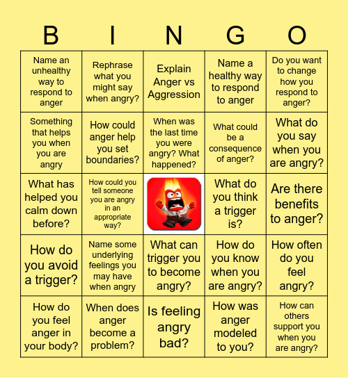 Anger Management Bingo Card