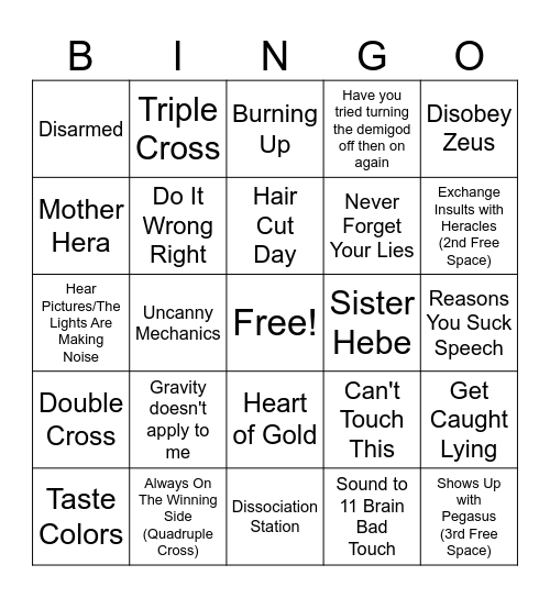 Perseus Bingo Card