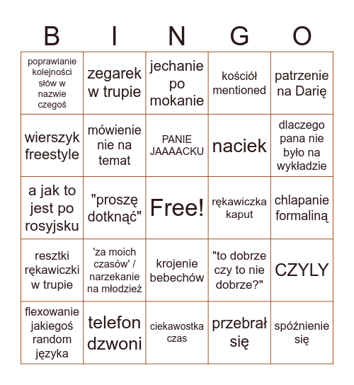 SZPINDA BINGO Card