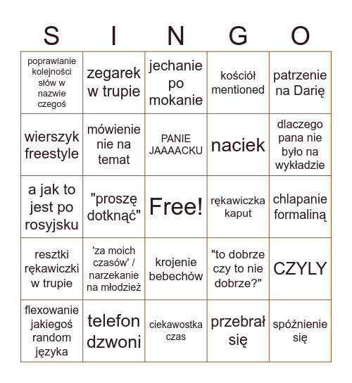 SZPINDA BINGO Card