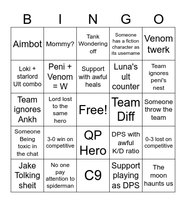 Marvel Rivals Season 2 Bingo Card