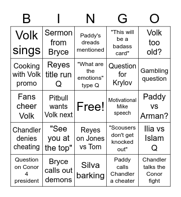 UFC 314 Press Conference Bingo Card