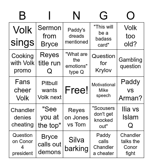 UFC 314 Press Conference Bingo Card