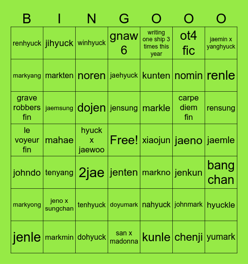 Noah WIP Bingo Card