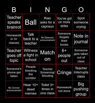 CBS High School Bingo Card