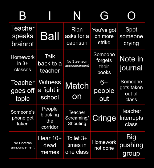 CBS High School Bingo Card