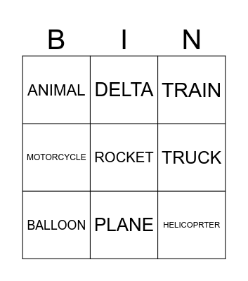 TRANSPORT Bingo Card