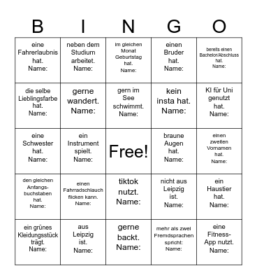 Finde eine Person die... Bingo Card
