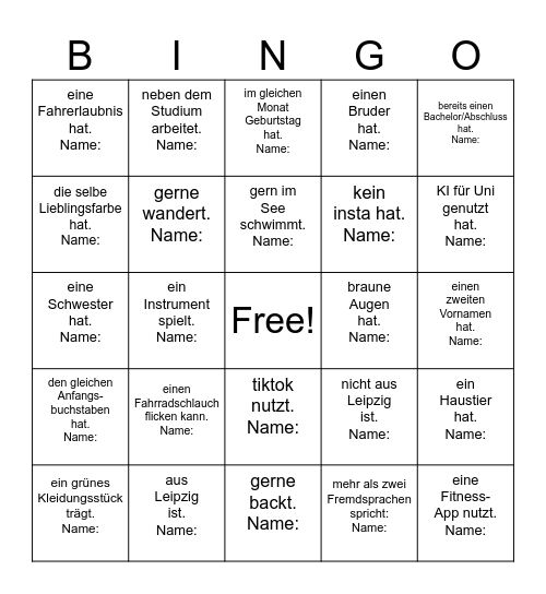 Finde eine Person die... Bingo Card