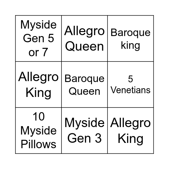 Sleepeezee Bingo Card