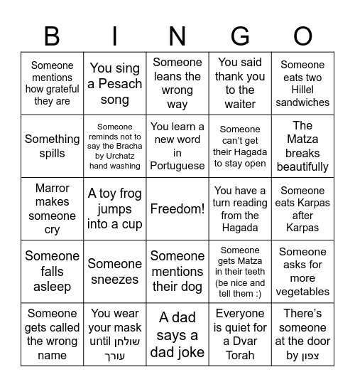 LET MY PEOPLE binGO Card