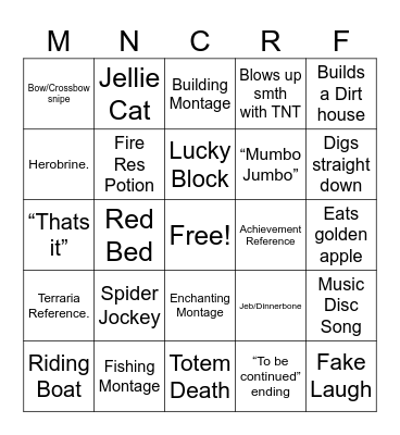 Minecraft Bingo Card