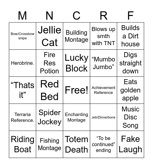Minecraft Bingo Card