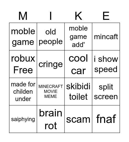 YOUTUBE SHORTS Bingo Card