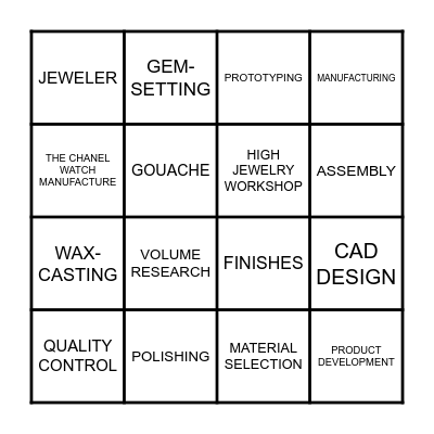 CHANEL CRAFTSMANSHIP BINGO Card