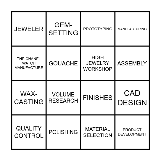CHANEL CRAFTSMANSHIP BINGO Card
