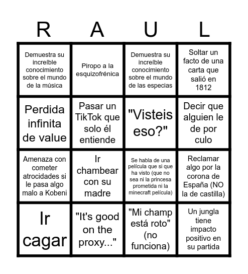 Bingo Regigigas (Raúl) Bingo Card