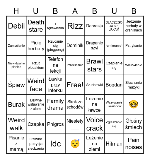 Hubibubi Bingo Card