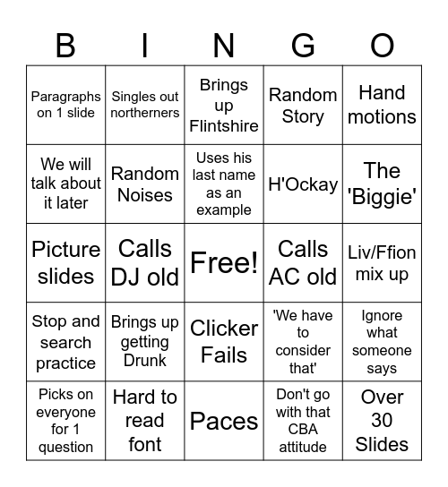 Andy Jones Bingo Card