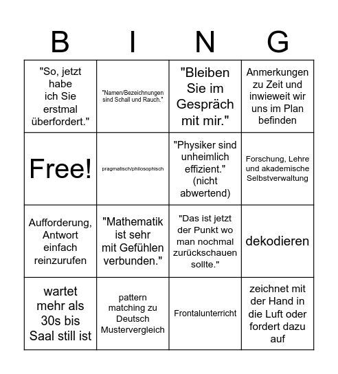 Bingo, or: Wie man in DGL zumindest mit Humor untergeht Bingo Card