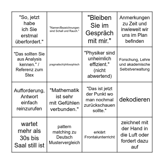 Bingo, or: Wie man in DGL zumindest mit Humor untergeht Bingo Card