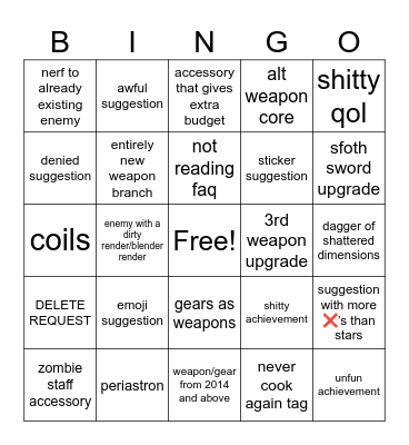 ci suggestion bingo Card