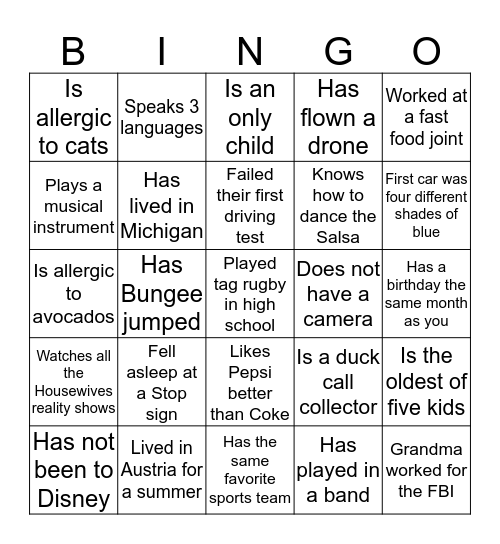 PPA Icebreaker Bingo Card