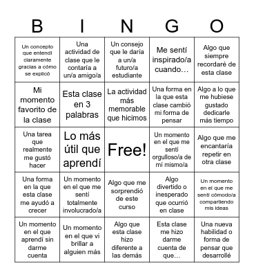 Reflect & Win! Bingo Card