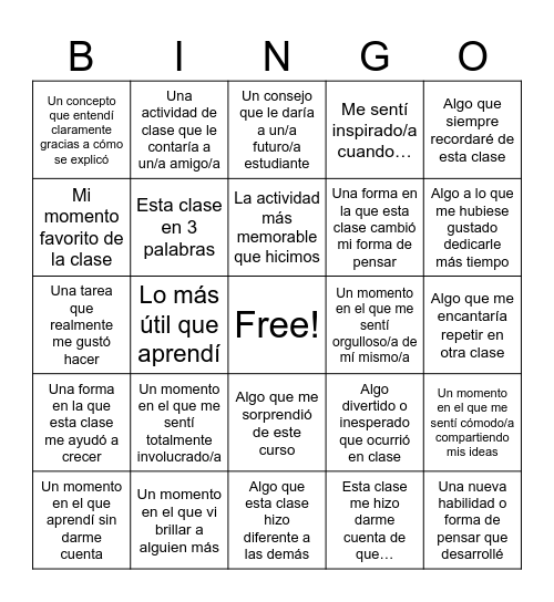Reflect & Win! Bingo Card